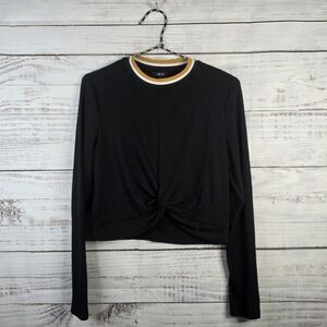 Iris‎ Black Womens Longsleeve Croptop Size Large With Front Knot